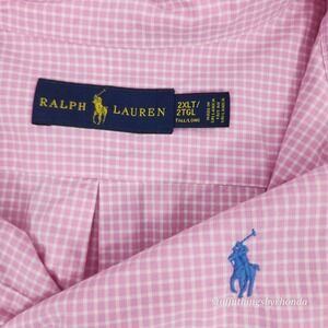 Ralph Lauren Button Down Shirt Mens 2XL Pink Long Sleeve Plaid Collared Pony‎